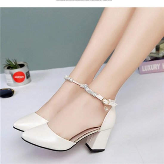 Wome Classic Apricot High Quality Pointed Toe Pu Leather Square Heel Pumps Lady Fashion Black Shoes Sapatos Femininas E9190