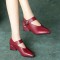 Women Classic Pointed Toe Wine Red Buckle Strap High Quality Square Heel Shoes Zapatos De Mujer Lady Black Comfort Shoes E9647