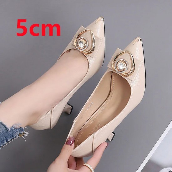 Mulheres De Salto Alto Women Fashion Black Crystal Glitter Slip on Spring Heels Lady Beige Office Shoes Zapatos De Mujer E9454