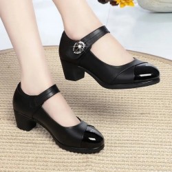 Femmes Talons Hauts Women Cute Pointed Toe Green Pu Leather Buckle Strap High Heel Shoes Lady Classic Black Office Shoes E9576b