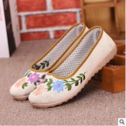 Chaussures Plates Femmes Women Cute Floral Printed Comfortable Slip on Embroidery Shoes Lady Fashion Sweet Flat Shoes E501