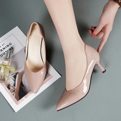 Women Fashion Sweet Pu Leather Slip on High Heel Shoes Lady Classic Black Comfort Summer Stiletto Heels Zapatos De Mujer E5989