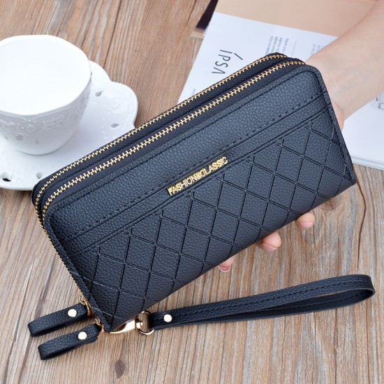 Ladies Double Zipper Wallet Large High Capacity Purse Women PU Leather Fashion Luxury Brand Designer Female Long Wallets 2023