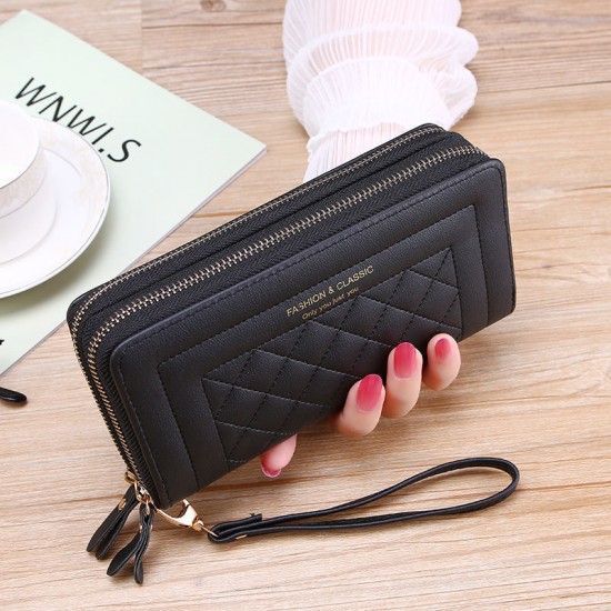 PU Leather Women Wallets Long Double Zipper Coin Purses Female Brand Luxury Designer Clutch Phone Bag Carteras Para Mujer 2023