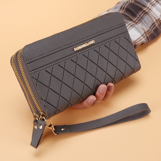 Women Pink Double Zipper Wallet High Quality PU Leather Fashion Large Long High Capacity Wallets Mobile Phone Carteira Feminina