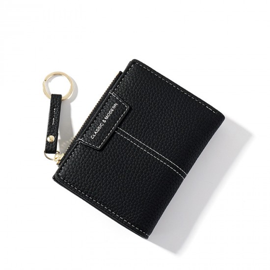 Portable Women Bifold Short Wallet Slim Coin Purse Ladies Credit Card Holder Case with Key Ring Small PU Leather Wallets