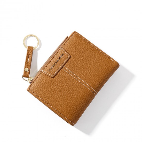 Portable Women Bifold Short Wallet Slim Coin Purse Ladies Credit Card Holder Case with Key Ring Small PU Leather Wallets