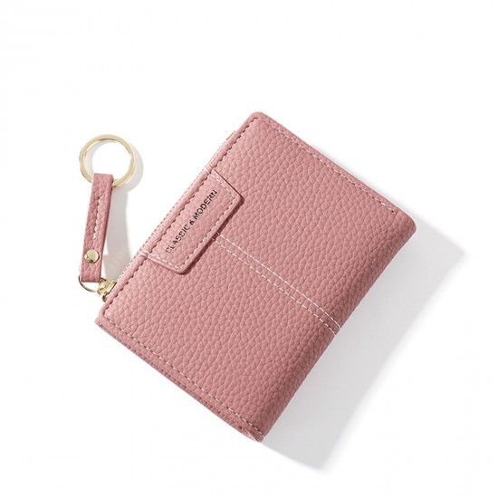 Portable Women Bifold Short Wallet Slim Coin Purse Ladies Credit Card Holder Case with Key Ring Small PU Leather Wallets