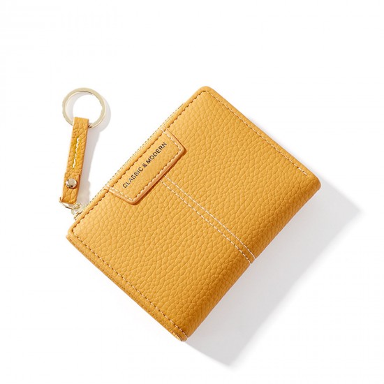 Portable Women Bifold Short Wallet Slim Coin Purse Ladies Credit Card Holder Case with Key Ring Small PU Leather Wallets