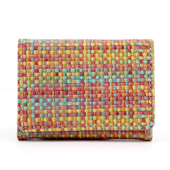 Womens Small Wallets Woven Pattern Hasp Card Case Purse with ID Window Card Holder Mini Ultra-thin Short Money Bag