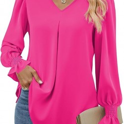 Europe and the United States autumn and winter new solid color chiffon shirt V-neck pullover horn long-sleeved shirt