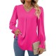 Europe and the United States autumn and winter new solid color chiffon shirt V-neck pullover horn long-sleeved shirt