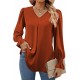 Europe and the United States autumn and winter new solid color chiffon shirt V-neck pullover horn long-sleeved shirt