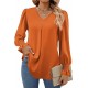 Europe and the United States autumn and winter new solid color chiffon shirt V-neck pullover horn long-sleeved shirt