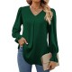 Europe and the United States autumn and winter new solid color chiffon shirt V-neck pullover horn long-sleeved shirt