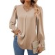 Europe and the United States autumn and winter new solid color chiffon shirt V-neck pullover horn long-sleeved shirt