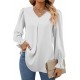 Europe and the United States autumn and winter new solid color chiffon shirt V-neck pullover horn long-sleeved shirt