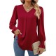 Europe and the United States autumn and winter new solid color chiffon shirt V-neck pullover horn long-sleeved shirt